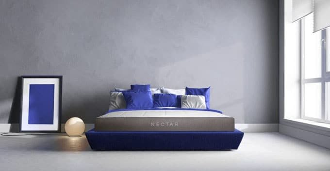 Nectar Mattress A Nectar mattress on a purple colored bed