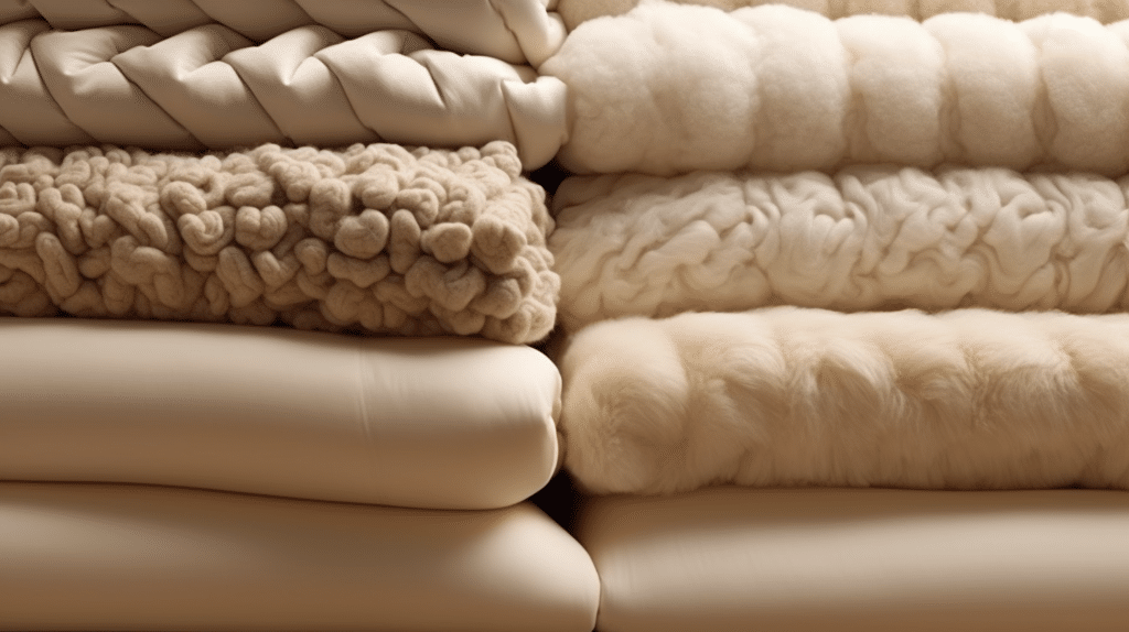 A variety of plush, natural-colored wool mattress toppers