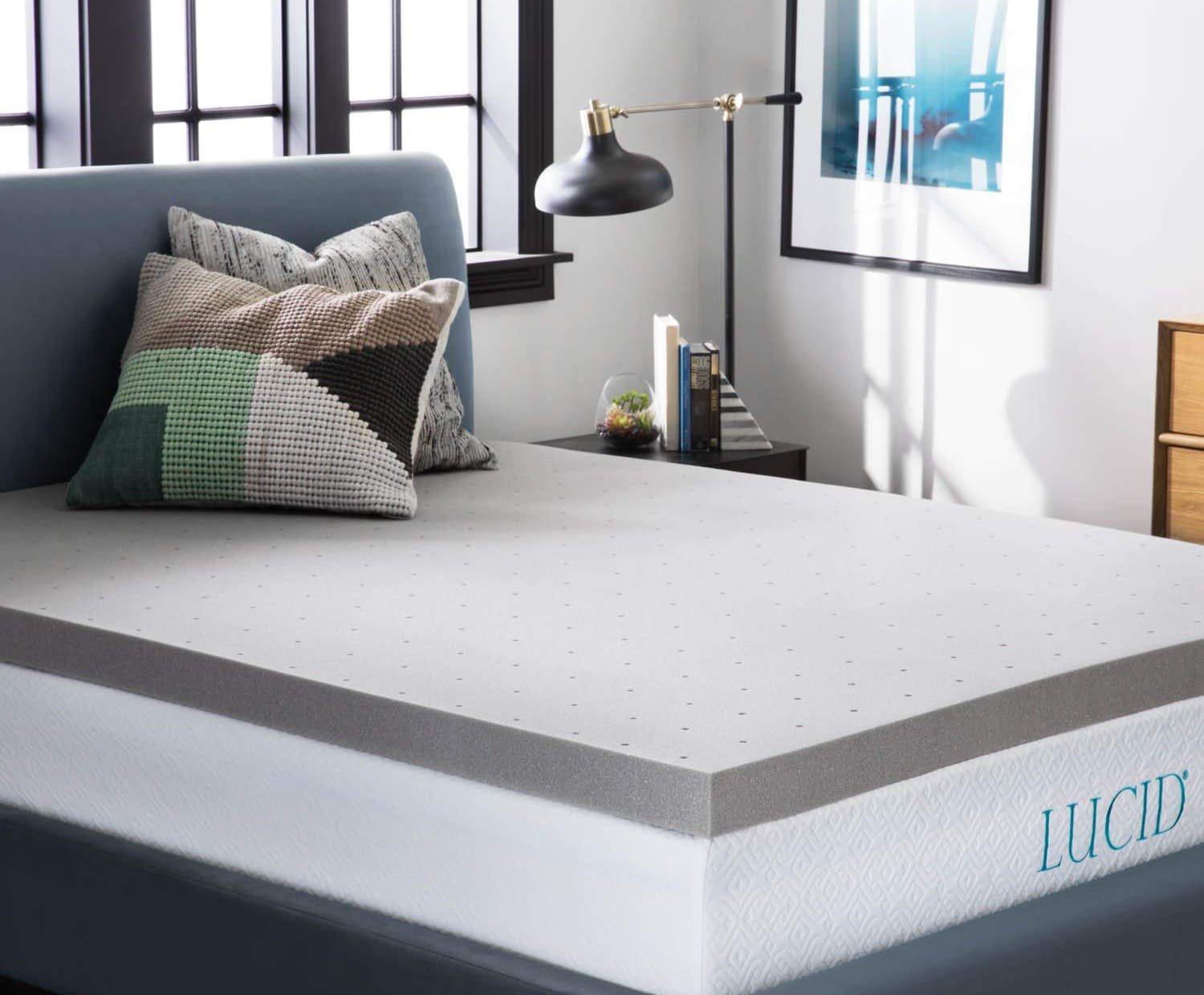 LUCID 3 Inch Bamboo Charcoal Memory Foam Mattress Topper