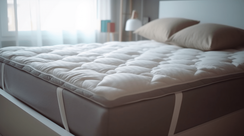 A mattress topper with straps