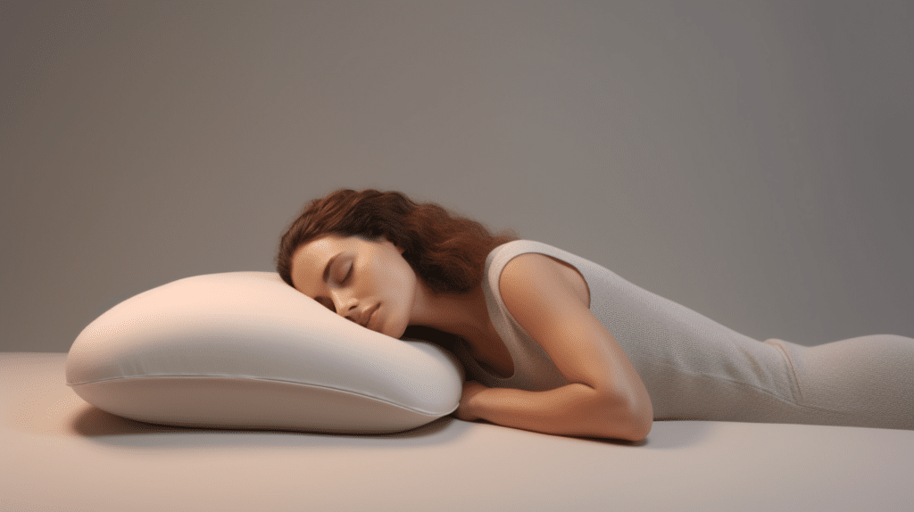 A stomach sleeper lying comfortably on a plush pillow